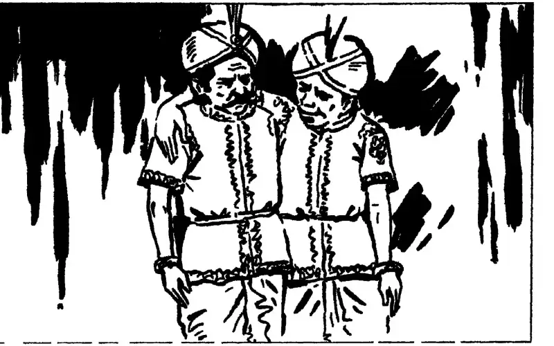 An illustration of a classical Meitei theatrical performance of the play "Bhagyachandrana 